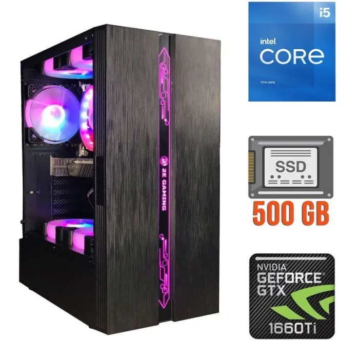 Ігровий  ПК Intel Core i5-11400F (6(12) ядер по 2.6-4.4GHz) / 16GB DDR4 / 500GB SSD / nVidia GeForce GTX 1660 Ti, 6GB GDDR6/ 500W б/в - зображення 1