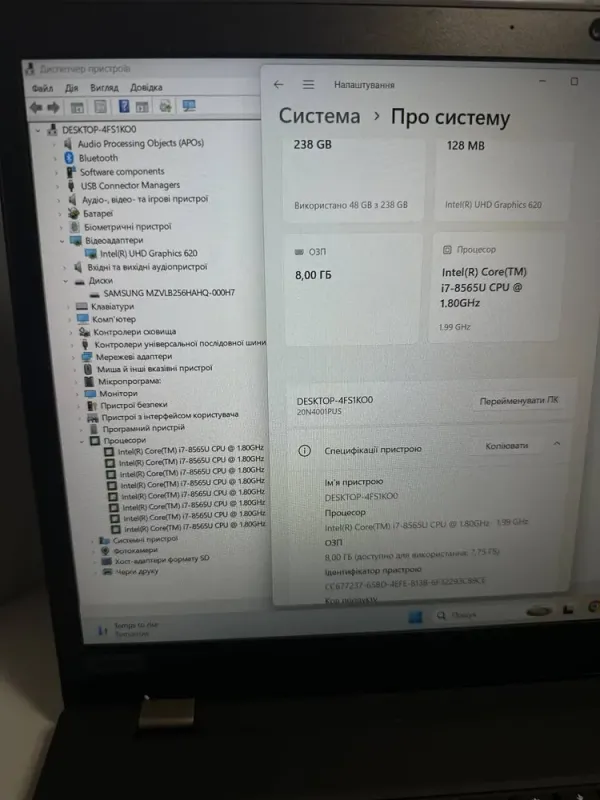 Ультрабук Lenovo ThinkPad T590 / 15.6" (1920x1080) IPS / Intel Core i7-8565U (4 (8) ядра по 1.8 - 4.6 GHz) / 8 GB DDR4 / 256 GB SSD / Intel UHD Graphics / WebCam / Win 11 б/в - зображення 8