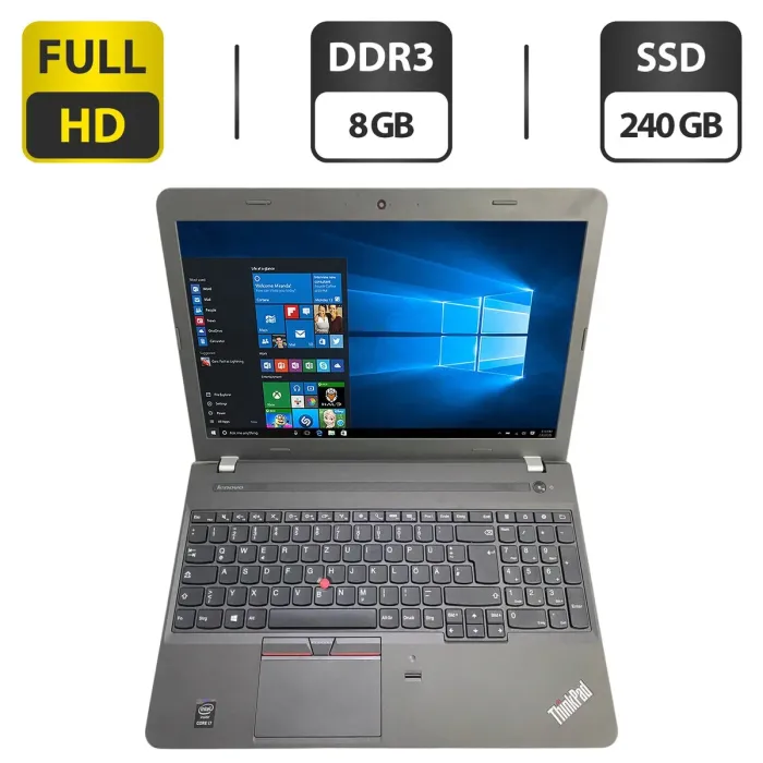 Ноутбук Lenovo ThinkPad E550 / 15.6" (1920x1080) TN / Intel Core i7-5500U (2 (4) ядра по 2.4 - 3.0 GHz) / 8 GB DDR3 / 240 GB SSD / Intel HD Graphics 5500 / WebCam б/в - зображення 1