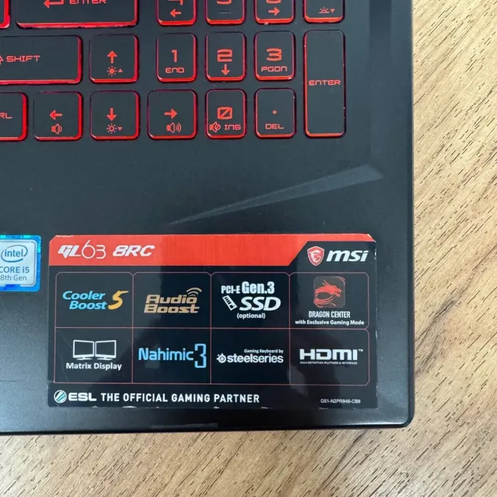 Ігровий ноутбук Б-клас MSI GL63 8RC / 15.6" (1920x1080) IPS / Intel Core i5-8300H (4 (8) ядра по 2.3 - 4.0 GHz) / 8 GB DDR4 / 128 GB SSD M.2 + 1000 GB HDD / nVidia GeForce GTX 1050, 2 GB GDDR5, 128-bit / WebCam б/в - зображення 8
