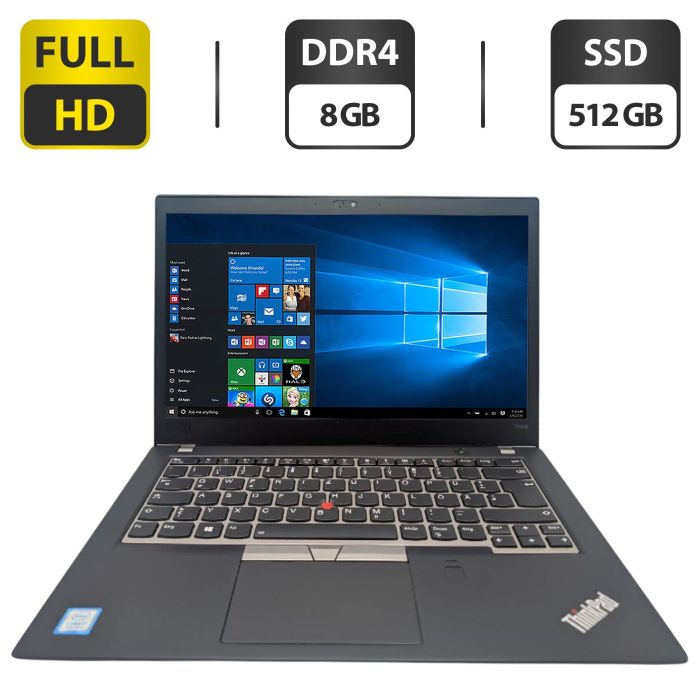 Ультрабук Lenovo ThinkPad T480s / 14" (1920x1080) IPS / Intel Core i7-8550U (4 (8) ядра по 1.8 - 4.0 GHz) / 8 GB DDR4 / 512 GB SSD M.2 / Intel UHD Graphics 620 / WebCam б/в - зображення 1