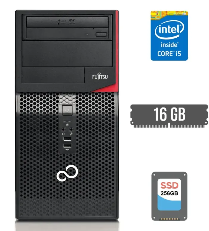 Комп'ютер Fujitsu Esprimo P420 E85 Tower / Intel Core i5-4460 (4 ядра по 3.2 - 3.4 GHz) / 16 GB DDR3 / 256 GB SSD / nVidia GeForce 210, 1 GB DDR3, 64-bit / DVD-RW б/в - зображення 1