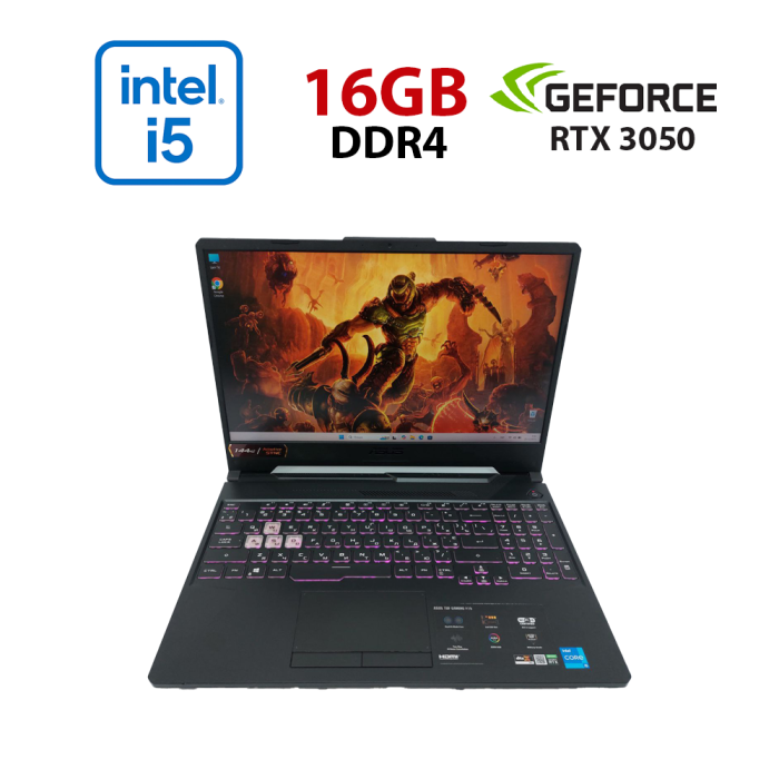 Ігровий ноутбук Asus TUF Gaming F15 / 15.6" (1920x1080) IPS / Intel Core i5-11400H (6 (12) ядер по 4,5 ГГц) / 16 ГБ DDR4 / 512 ГБ SSD M.2 NVMe / nVidia GeForce RTX 3050, 4 ГБ GDDR6, 128-біт / WebCam б/в - изображение 1