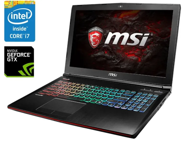 Ігровий ноутбук MSI GE62VR 6RF Apache Pro / 15.6" (1920x1080) IPS / Intel Core i7-6700HQ (4 (8) ядра по 2.6 - 3.5 GHz) / 16 GB DDR4 / 256 GB SSD + 750 GB HDD / nVidia GeForce GTX 1060, 3 GB GDDR5, 192-bit / WebCam / Win 10 Home б/в - зображення 1