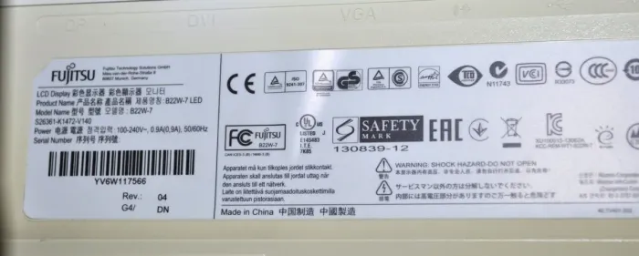 Монітор Б-клас Fujitsu B22W-7 / 22" (1680x1050) TN / USB 2.0, VGA, DVI, DisplayPort / Вбудовоні колонки 2x 1.5W / VESA 100x100 + Кабелі підключення (VGA та живлення) б/в - зображення 8