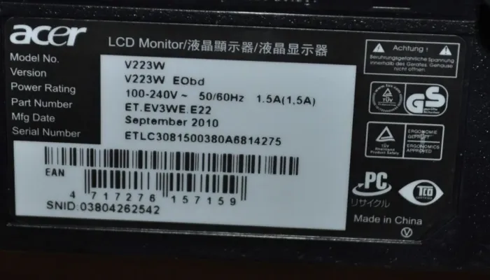 Монітор Acer V223W / 22" (1680x1050) TN / VGA, DVI б/в - зображення 11