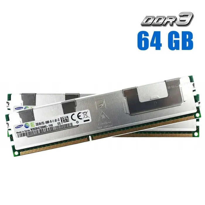 Комплект: Серверна оперативна пам'ять Samsung / 64 GB (2x 32 GB) / 4Rx4 PC3-10600R / DDR3 ECC / 1333 MHz б/в - зображення 1