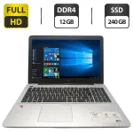 Ноутбук Asus F555Q / 15.6" (1920x1080) TN / AMD A10-9620P (4 ядра по 2.4 - 3.3 GHz) / 12 GB DDR4 / 240 GB SSD / AMD Radeon R5 Graphics / WebCam б/в