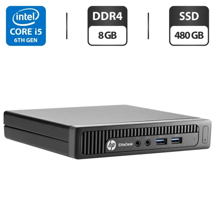 Неттоп HP EliteDesk 800 G2 Desktop Mini PC USFF / Intel Core i5-6500T (4 ядра по 2.5 - 3.1 GHz) / 8 GB DDR4 / 480 GB SSD / Intel HD Graphics 530 б/в - зображення 1