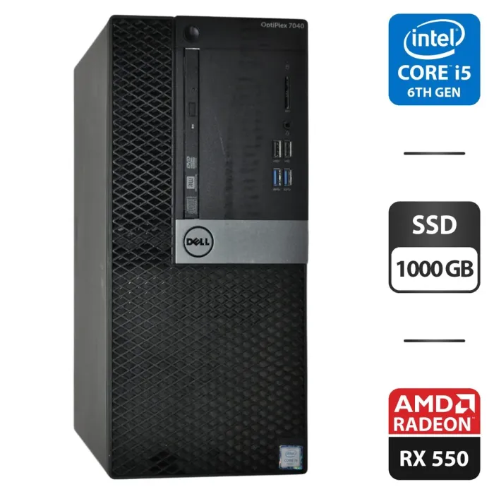 Комп'ютер Dell OptiPlex 7040 Tower / Intel Core i5-6500 (4 ядра по 3.2 -3.6 GHz) / 16 GB DDR4 / 1000 GB SSD / AMD Radeon RX 550, 4 GB GDDR5, 128-bit / DVD-ROM / Windows 11 Pro б/в - зображення 1