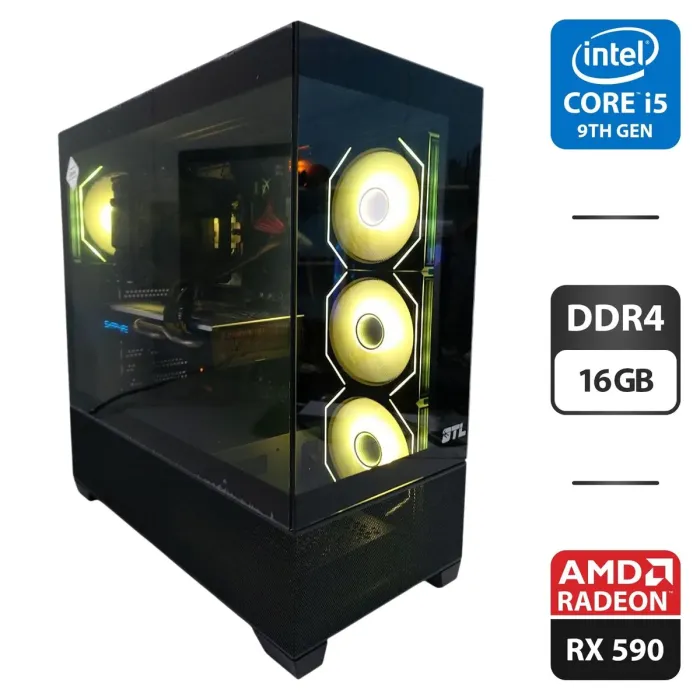 Ігровий ПК GTL Gaming Universe Black Tower / Intel Core i5-9400T (6 ядер по 1,8 - 3,4 ГГц) / 16 ГБ DDR4 / 256 ГБ SSD M.2 + 512 ГБ SSD + 500 ГБ HDD / AMD Radeon RX 590, 8 ГБ GDDR5, 256-біт / 500 Вт б/в - зображення 1