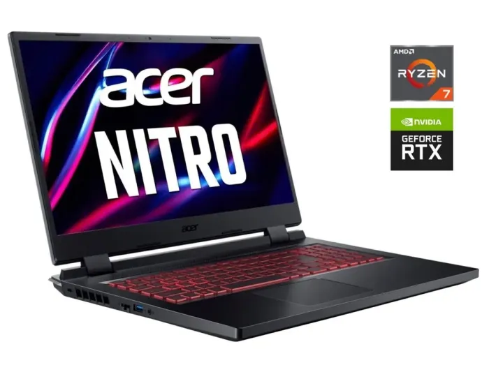 Ігровий ноутбук Acer Nitro 5 AN517-42-R85S / 17.3" (1920x1080) IPS / AMD Ryzen 7 6800H (8 (16) ядер по 3.2 - 4.7 GHz) / 32 GB DDR5 / 960 GB SSD / nVidia GeForce RTX 3060, 6 GB GDDR6, 192-bit / WebCam б/в - зображення 1