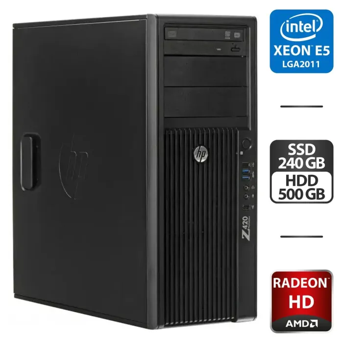 Робоча станція Б-клас HP Z420 Workstation Tower / Intel Xeon E5-2660 v2 (10 (20) ядер по 2.2 - 3.0 GHz) / 64 GB DDR3 / 240 GB SSD + 500 GB HDD / AMD Radeon HD 7870, 2 GB GDDR5, 256-bit / DVD-ROM / HDMI б/в - зображення 1