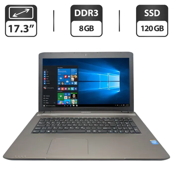 Ноутбук Medion Akoya E7226 / 17.3" (1600x900) TN / Intel Celeron N2930 (4 ядра по 1.83 - 2.16 GHz) / 8 GB DDR3 / 120 GB SSD / Intel HD Graphics / WebCam / АКБ не тримає заряд б/в - зображення 1