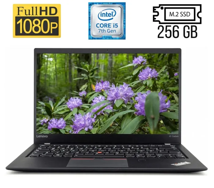 Ультрабук Б-клас Lenovo ThinkPad X1 Carbon (5th Gen) / 14" (1920x1080) IPS / Intel Core i5-7200U (2 (4) ядра по 2.5 - 3.1 GHz) / 8 GB DDR3 / 256 GB SSD M.2 / Intel HD Graphics 620 / Fingerprint / HDMI б/в - зображення 1