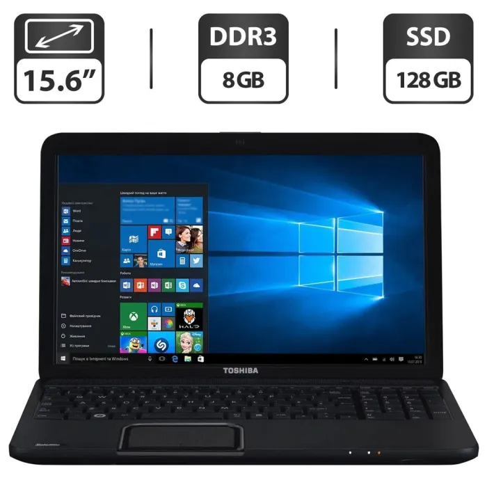 Ноутбук Б-клас Toshiba Satellite C855 / 15.6" (1366x768) TN / Intel Core i5-3230M (2 (4) ядра по 2.6 - 3.2 GHz) / 8 GB DDR3 / 128 GB SSD / Intel HD Graphics 3000 / WebCam / DVD-ROM б/в - зображення 1