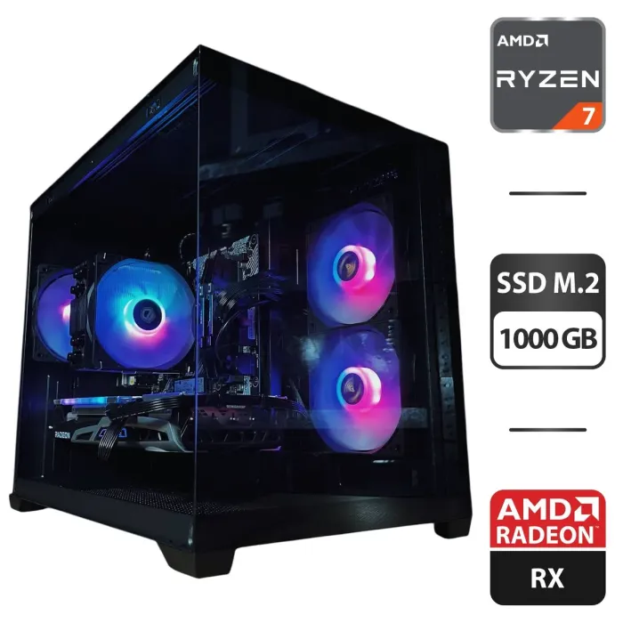Збірка на замовлення: ігровий ПК Gamdias Aura GC10M ARGB Black Tower / AMD Ryzen 7 5700X (8 (16) ядер по 3,4 - 4,6 ГГц) / 32 ГБ DDR4 / 1000 ГБ SSD M.2 / AMD Radeon RX 6700 XT, 12 GB GDDR6, 192-bit / 650W б/в - зображення 1