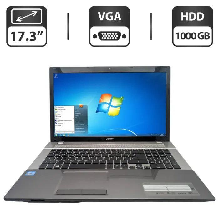 Ноутбук Acer Aspire V3-771 / 17.3" (1600x900) TN / Intel Core i3-2328M (2 (4) ядра по 2.2 GHz) / 6 GB DDR3 / 1000 GB HDD / Intel HD Graphics 3000 / WebCam / DVD-ROM б/в - зображення 1