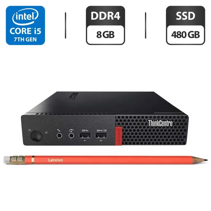 Неттоп Lenovo ThinkCentre M910q Tiny USFF / Intel Core i5-7500T (4 ядра по 2.7 - 3.3 GHz) / 8 GB DDR4 / 480 GB SSD / Intel HD Graphics 630 б/в - зображення 1