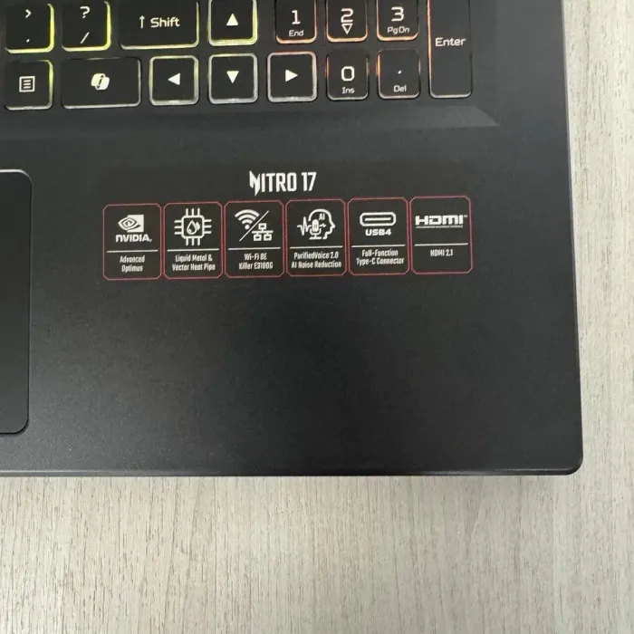 Ігровий ноутбук Б-класу Acer Nitro 17 AN17-42 / 17.3" (1920x1200) IPS / AMD Ryzen 7 8845HS (8 (16) ядер по 3,8 - 5,1 ГГц) / 16 ГБ DDR5 / 512 ГБ SSD / nVidia GeForce RTX 4060, 8 ГБ GDDR6, 128-bit / WebCam б/в - зображення 4