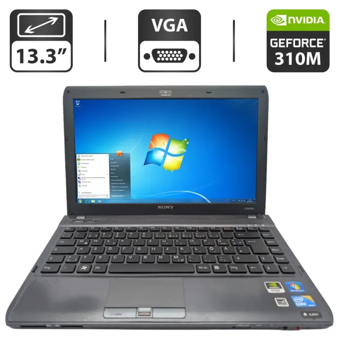 Ноутбук Sony VPC S13 / 13.3" (1366x768) TN / Intel Core i5-580M (2 (4) ядра по 2.6 - 3.3 GHz) / 6 GB DDR3 / 500 GB HDD / nVidia GeForce 310M, 512 MB GDDR3, 64-bit / WebCam / DVD-ROM б/в - зображення 1