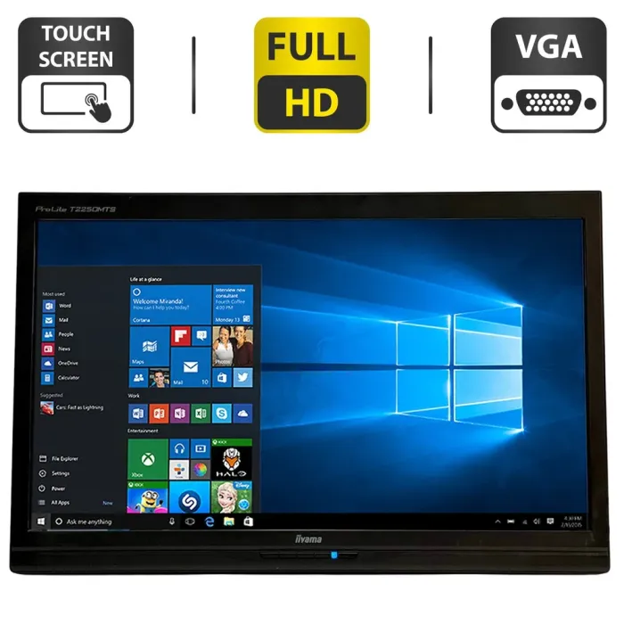 Монітор Iiyama ProLite T2250MTS / 22" (1920x1080) TN Touch / USB, VGA, DVI / Вбудовані колонки 2x 1W / VESA 100x100 б/в - зображення 1