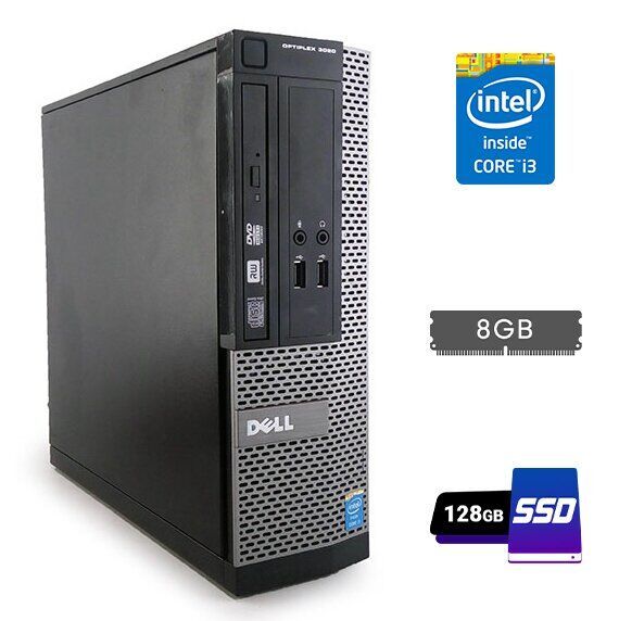 Комп'ютер Dell OptiPlex 3020 SFF / Intel Core i3-4160 (2 (4) ядра по 3.6 GHz) / 8 GB DDR3 / 128 GB SSD / Intel HD Graphics 4400 / DVD-RW / DisplayPort б/в - зображення 1