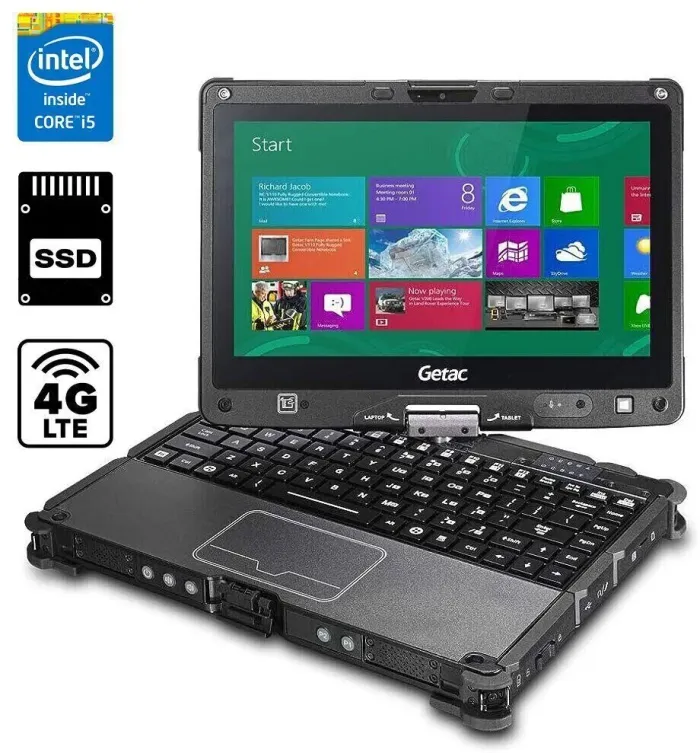 Захищений ноутбук-трансформер Б-клас Getac V110 G2 Rugged / 11.6" (1366x768) IPS Touch / Intel Core i5-5300U (2 (4) ядра по 2.3 - 2.9 GHz) / 8 GB DDR3 / 120 GB SSD / Intel HD Graphics 5500 / WebCam / HDMI / LTE б/в - зображення 1