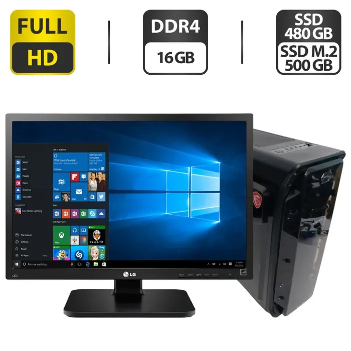 Комплект ПК: GameMax StarLight B-FRGB Black Tower / Intel Core i5-8400 (6 ядер по 2.8 - 4.0 GHz) / 16 GB DDR4 / 480 GB SSD + 500 GB SSD / nVidia P106-100, 6 GB GDDR5, 192-bit / 600W + Монітор LG 24MB37PM-B / 24" (1920x1080) IPS б/в - зображення 1
