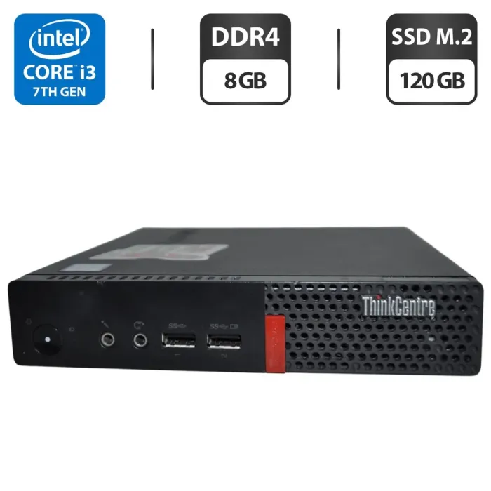 Неттоп Lenovo ThinkCentre M710q Tiny USFF / Intel Core i3-7100T (2 (4) ядра по 3.4 GHz) / 8 GB DDR4 / 120 GB SSD M.2 / Intel HD Graphics 630 / Windows 11 Pro б/в - зображення 1