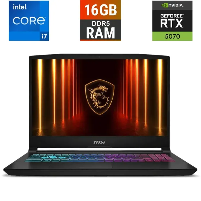 Новий ігровий ноутбук MSI Katana 15 HX B14WGK-061XPL / 15,6" (2560x1440) IPS / Intel Core i7-14650HX (16 (24) ядер по 2.2 - 5.2 GHz) / 16 GB DDR5 / 1000 GB SSD / nVidia GeForce RTX 5070, 8 GB GDDR7, 128-bit / WebCam б/в - зображення 1
