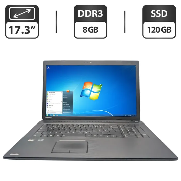 Ноутбук Toshiba Satellite C70D-A / 17.3" (1600x900) TN / AMD E1-2100 (2 ядра по 1.0 GHz) / 8 GB DDR3 / 120 GB SSD / AMD Radeon HD 8210 Graphics / Web-cam б/в - зображення 1