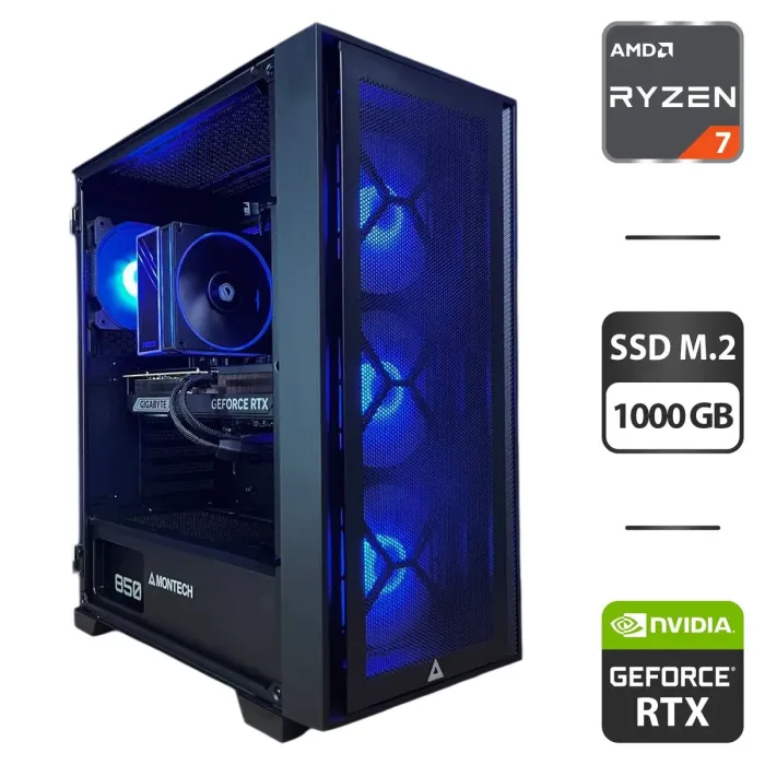 Збірка на замовлення: ігровий ПК Montech Air 1000 Premium Black Tower / AMD Ryzen 7 7700 (8 (16) ядер по 3,8 - 5,3 ГГц) / 32 ГБ DDR5 / 1000 ГБ SSD M.2 / nVidia GeForce RTX 5070 Ti, 16 ГБ GDDR7, 256-bit / 850W - зображення 1