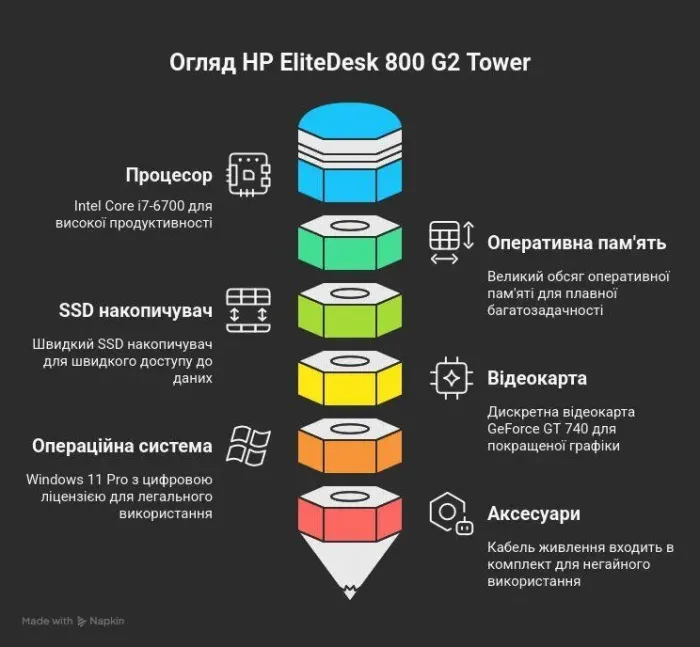Комп'ютер HP EliteDesk 800 G2 Tower / Intel Core i7-6700 (4 (8) ядра по 3,4 - 4,0 ГГц) / 16 ГБ DDR4 / 240 ГБ SSD / nVidia GeForce GT 740, 4 ГБ GDDR3, 128-біт / DVD-ROM / Windows 11 Pro  б/в - зображення 8