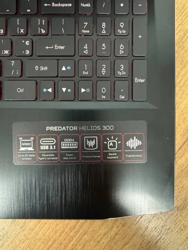 Ігровий ноутбук Б-клас Acer Predator Helios 300 G3-571 / 15.6" (1920x1080) IPS / Intel Core i7-7700HQ (4 (8) ядра по 2.8 - 3.8 GHz) / 16 GB DDR4 / 500 GB SSD / nVidia GeForce GTX 1060, 6 GB GDDR5, 192-bit / WebCam б/в - зображення 8