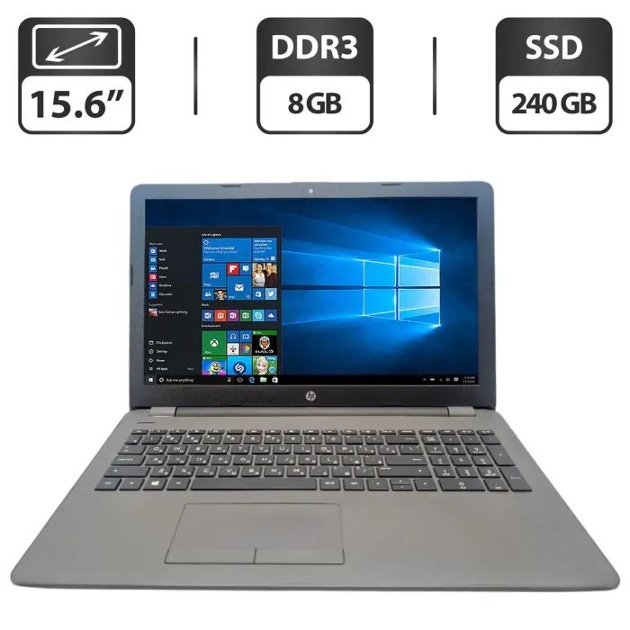 Ноутбук HP 250 G6 / 15.6" (1366x768) TN / Intel Celeron N3060 (2 ядра по 1.6 - 2.48 GHz) / 8 GB DDR3 / 240 GB SSD / Intel Graphics / WebCam б/в - зображення 1