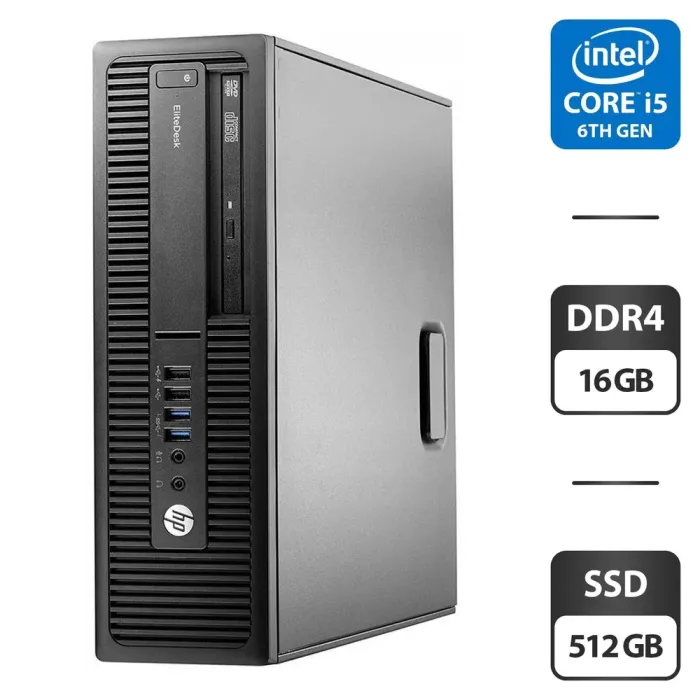 Комп'ютер HP EliteDesk 800 G2 SFF / Intel Core i5-6500 (4 ядра по 3.2 - 3.6 GHz) / 16 GB DDR4 / 512 GB SSD / Intel HD Graphics 530 / DVD-ROM / VGA б/в - зображення 1