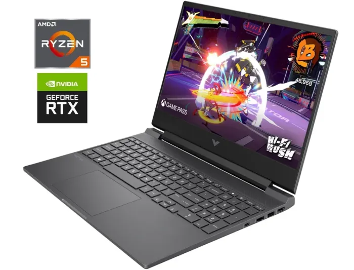 Ігровий ноутбук HP Victus 15-fb2082wm / 15.6" (1920x1080) IPS / AMD Ryzen 5 8645HS (6 (12) ядер по 4.3 - 5.0 GHz) / 8 GB DDR5 / 256 GB SSD NVMe / nVidia GeForce RTX 4050, 6 GB GDDR6, 96-bit / WebCam б/в - зображення 1