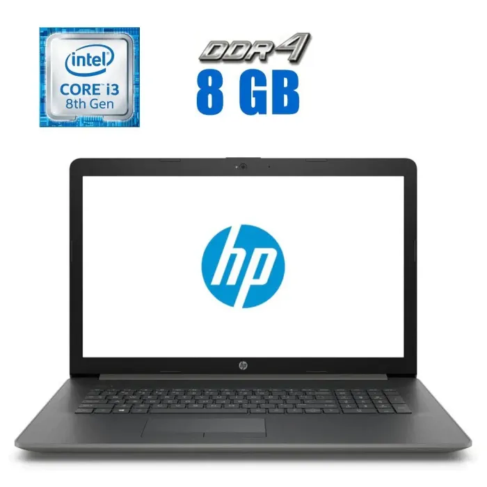 Ноутбук Б-клас HP 17-BY0061CL / 17.3" (1600x900) TN / Intel Core i3-8130U (2 (4) ядра по 2.2 - 3.4 GHz) / 8 GB DDR4 / 256 GB SSD / Intel UHD Graphics 620 / WebCam / Win 10 Home б/в - зображення 1