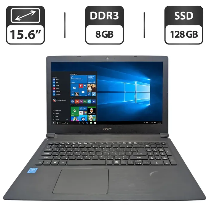 Ноутбук Acer Aspire 3 A315-33 / 15.6" (1366x768) TN / Intel Pentium N3710 (4 ядра по 1.6 - 2.56 GHz) / 8 GB DDR3 / 128 GB SSD / Intel Graphics / WebCam б/в - зображення 1