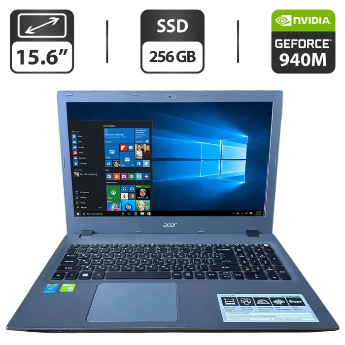 Ноутбук Б-клас Acer Aspire E5-573 / 15.6" (1366x768) TN / Intel Core i5-5200U (2 (4) ядра по 2.2 - 2.7 GHz) / 8 GB DDR3 / 256 GB SSD / nVidia GeForce 940M, 4 GB GDDR3, 64-bit / WebCam / DVD-ROM б/в - зображення 1