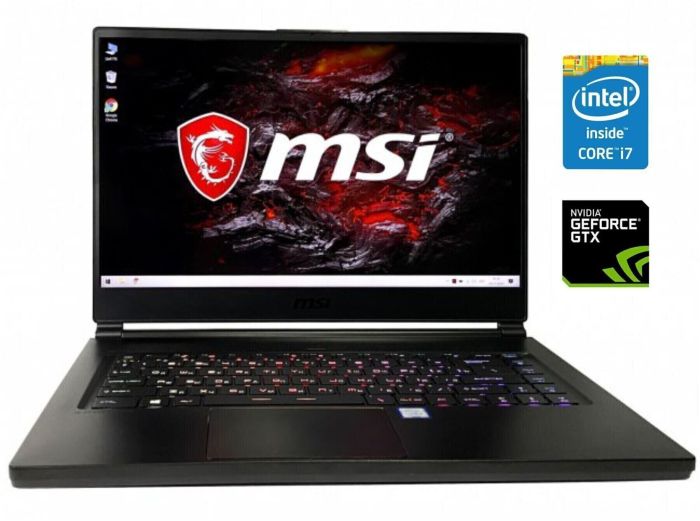 Ігровий ноутбук Б-клас MSI GS65 Stealth Thin 8RF / 15.6" (1920x1080) IPS / Intel Core i7-8750H (6 (12) ядер по 2.2 - 4.1 GHz) / 32 GB DDR4 / 512 GB SSD / nVidia GeForce GTX 1070 Max-Q, 8 GB GDDR5, 256-bit / WebCam / Win 11 Pro б/в - зображення 1