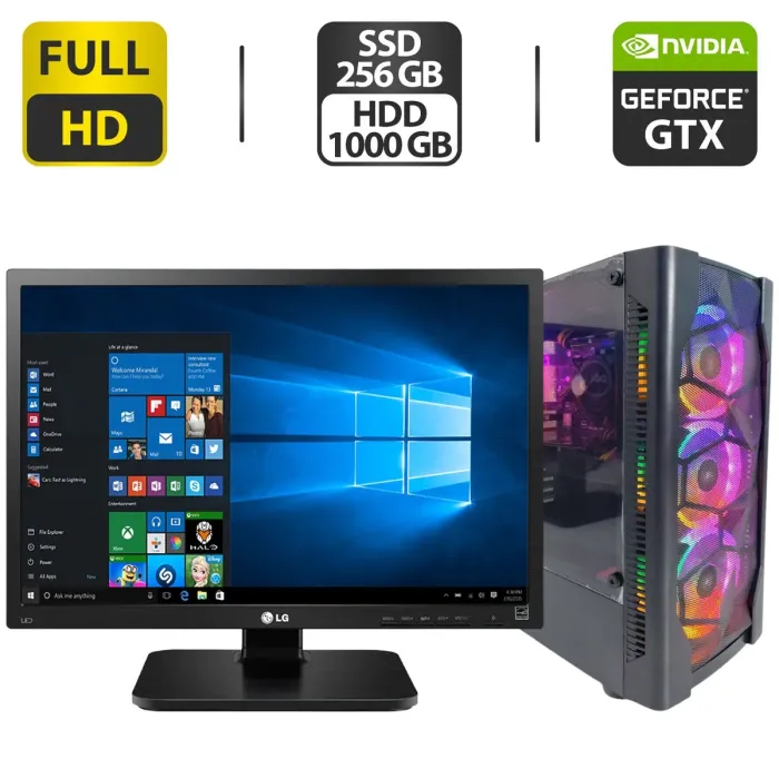 Комплект ПК: 1stPlayer D4-4R1-WH Tower / Intel Core i5-7400 (4 ядра по 3.0 - 3.5 GHz) / 16 GB DDR4 / 250 GB SSD M.2 + 1000 GB HDD / nVidia GeForce GTX 1060, 6 GB GDDR5, 192-bit + Монітор LG 24MB37PM-B / 24" (1920x1080) IPS б/в - зображення 1