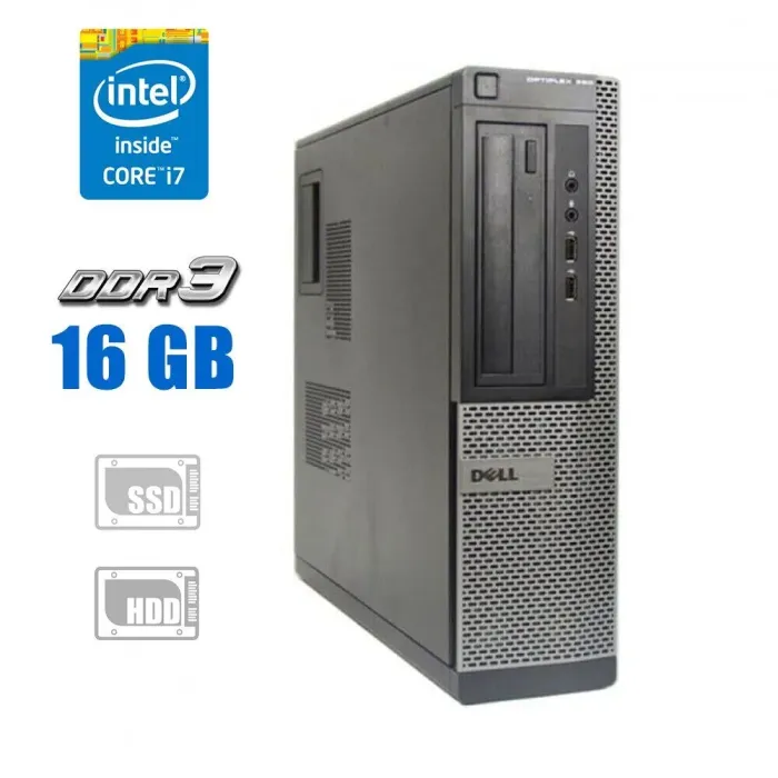 Комп'ютер Б-клас Dell OptiPlex 390 DT / Intel Core i7-2600 (4 (8) ядра по 3.4 - 3.8 GHz) / 16 GB DDR3 / 120 GB SSD + 500 GB HDD / Intel HD Graphics 2000 / DVD-ROM б/в - зображення 1