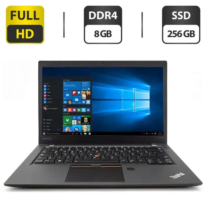 Ноутбук Б-клас Lenovo ThinkPad T470 / 14" (1920x1080) IPS / Intel Core i5-7200U (2 (4) ядра по 2.5 - 3.1 GHz) / 8 GB DDR4 / 256 GB SSD / Intel HD Graphics 620 / WebCam б/в - зображення 1
