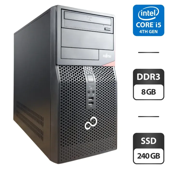 Комп'ютер Fujitsu Esprimo P420 E85 Tower / Intel Core i5-4590 (4 ядра по 3.3 - 3.7 GHz) / 8 GB DDR3 / 240 GB SSD / Intel HD Graphics 4600 / DVD-ROM / Windwos 10 Pro б/в - зображення 1
