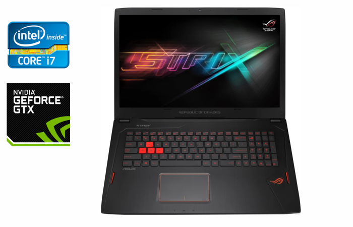 Ігровий ноутбук Б-клас Asus Strix GL702V / 17.3" (1920x1080) IPS / Intel Core i7-7700HQ (4 (8) ядра по 2.8 - 3.8 GHz) / 32 GB DDR4 / 512 GB SSD / nVidia GeForce GTX 1080, 8 GB GDDR5X, 256-bit / WebCam / HDMI / Windows 10 б/в - зображення 1
