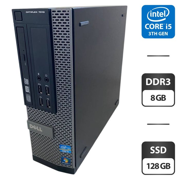 Комп'ютер Dell OptiPlex 7010 SFF / Intel Core i5-3470 (4 ядра по 3,2 - 3,6 ГГц) / 8 ГБ DDR3 / 128 ГБ SSD / Intel HD Graphics 2500 / DVD-ROM б/в - зображення 1
