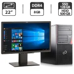 Комплект ПК:  комп'ютер Fujitsu Esprimo P756 E90+ Tower / Intel Core i3-6100 (2 (4) ядра по 3.7 GHz) / 8 GB DDR4 / 128 GB SSD + 500 GB HDD / Intel HD Graphics 530 + Монітор Б-клас 22" (1680x1050) TN  б/в