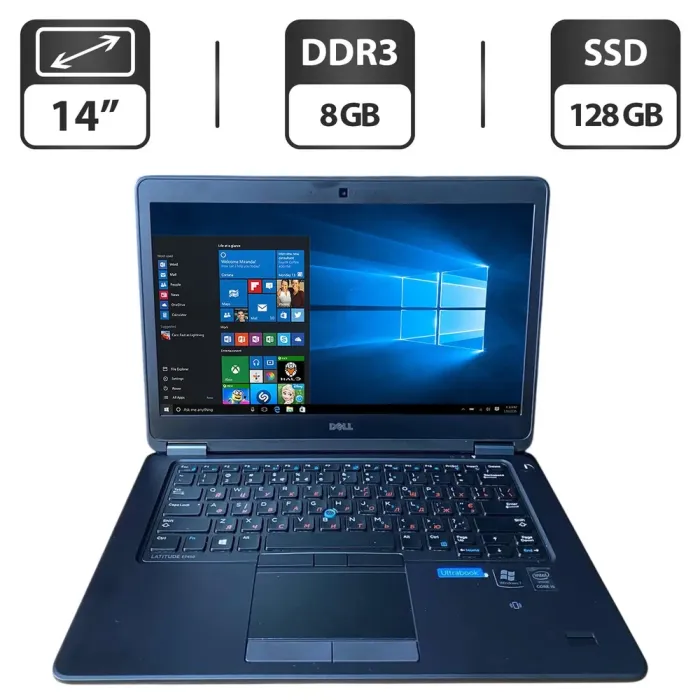 Ультрабук Dell Latitude E7450 / 14" (1366x768) TN / Intel Core i5-5300U (2 (4) ядра по 2.3 - 2.9 GHz) / 8 GB DDR3 / 128 GB SSD / Intel HD Graphics 5500 / WebCam б/в - зображення 1